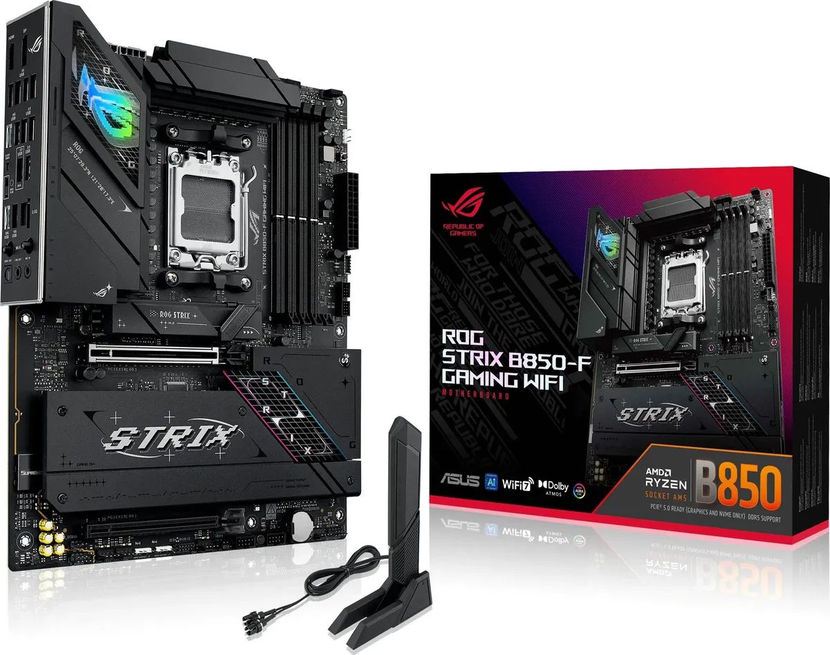 картинка Материнская плата ASUS ROG STRIX B850-F GAMING WIFI, AM5, ATX от магазина КомпьютерЦентр