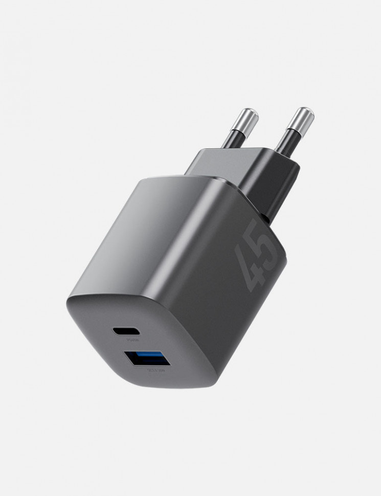 картинка Сетевая зарядка EnergEA AmpCharge MINI 45 1C-1A PD/ PPS/ QC3.0 45W - темно серый (Gunmetal) от магазина КомпьютерЦентр