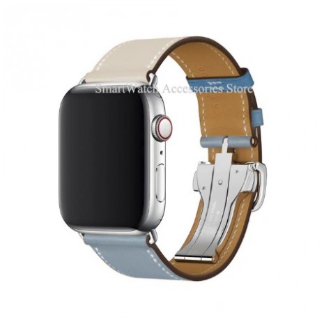 картинка Ремешок Hermes Bleu Lin Craie for Apple Watch 40mm and 38mm от магазина КомпьютерЦентр