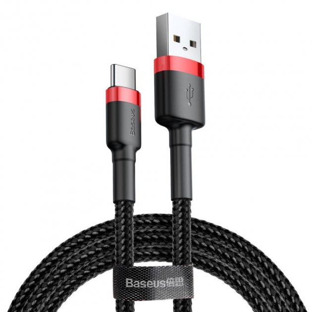картинка Baseus Data Cable Type-C 100cm Cafule 3A CATKLF-B91 Black/ Red от магазина КомпьютерЦентр