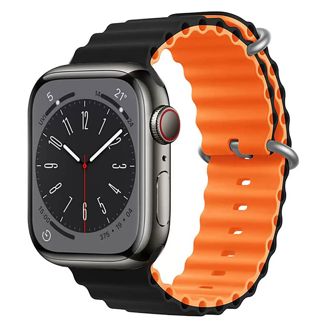 картинка Peмeшoк Apple watch 42mm/ 44mm Ocean Band Double color Black-Orange от магазина КомпьютерЦентр