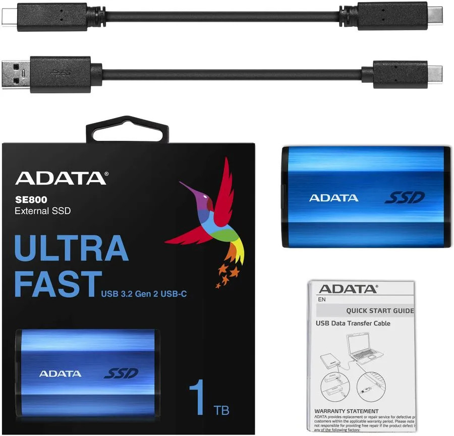 картинка SSD внешний 1Тб A-DATA External SE800 Portable Blue (ASE800-1TU32G2-CBL) от магазина КомпьютерЦентр