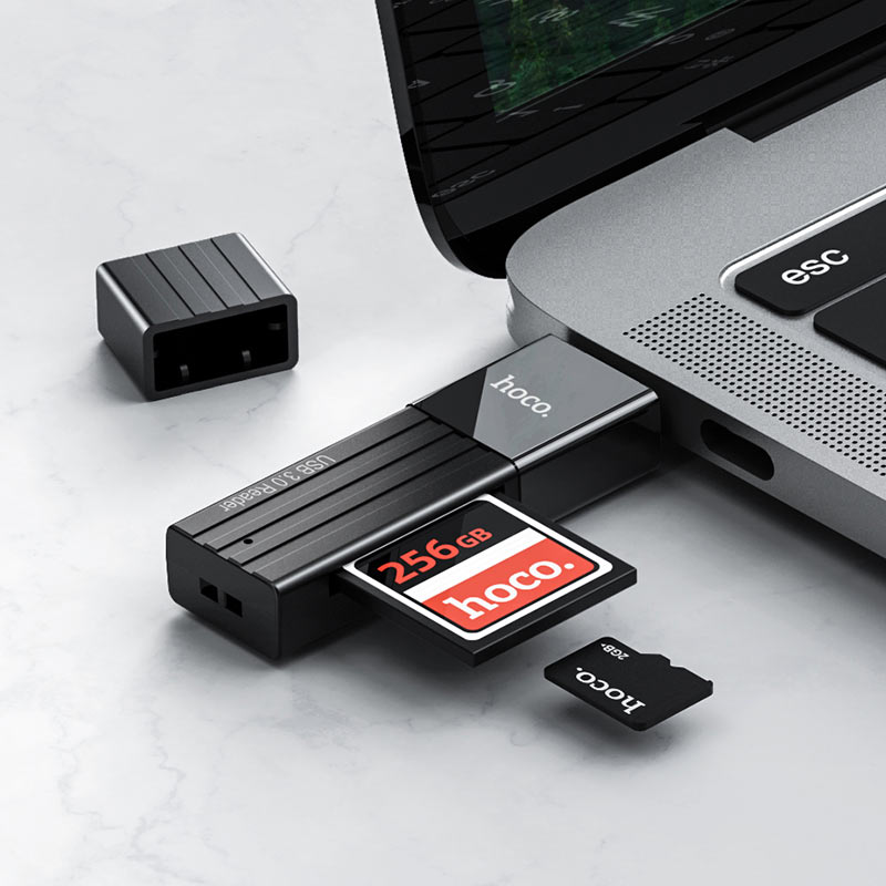 картинка CardReader внешний Hoco HB20 Mindful 2-in-1 USB 3.0 Black от магазина КомпьютерЦентр