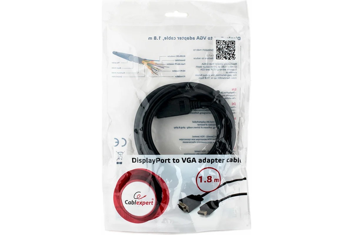 картинка Кабель DisplayPort->VGA Cablexpert CCP-DPM-VGAM-6, 1,8м, 20M/ 15M, черный, экран, пакет от магазина КомпьютерЦентр