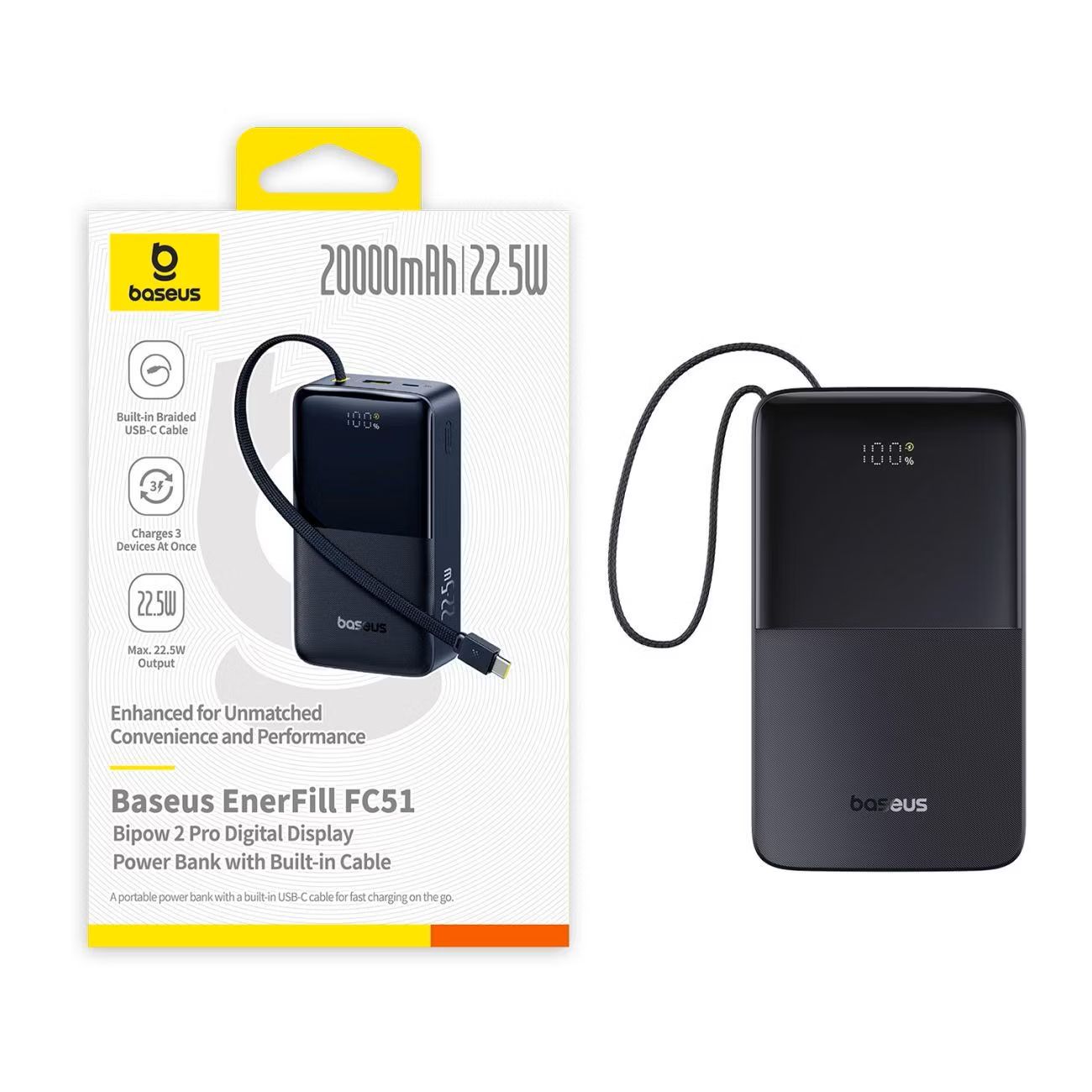 картинка Внешний аккумулятор Baseus EnerFill FC51 20000mAh 22.5W Cosmic Black от магазина КомпьютерЦентр