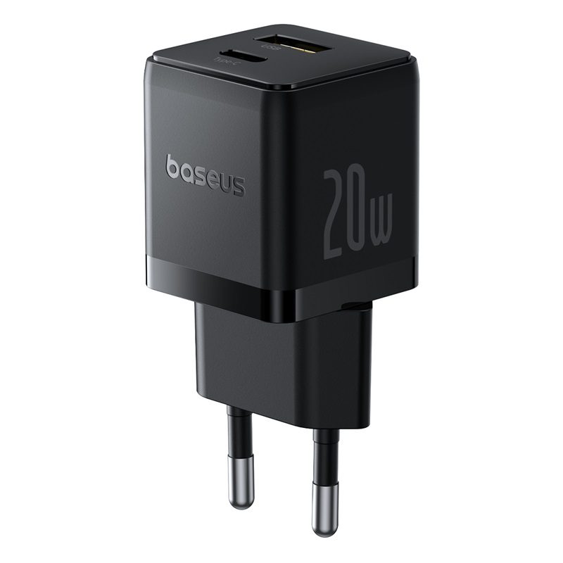 картинка СЗУ Baseus Palm Fast Charger C+U 20W EU Cluster Black (with Cable USB-C to USB-C 60W) от магазина КомпьютерЦентр