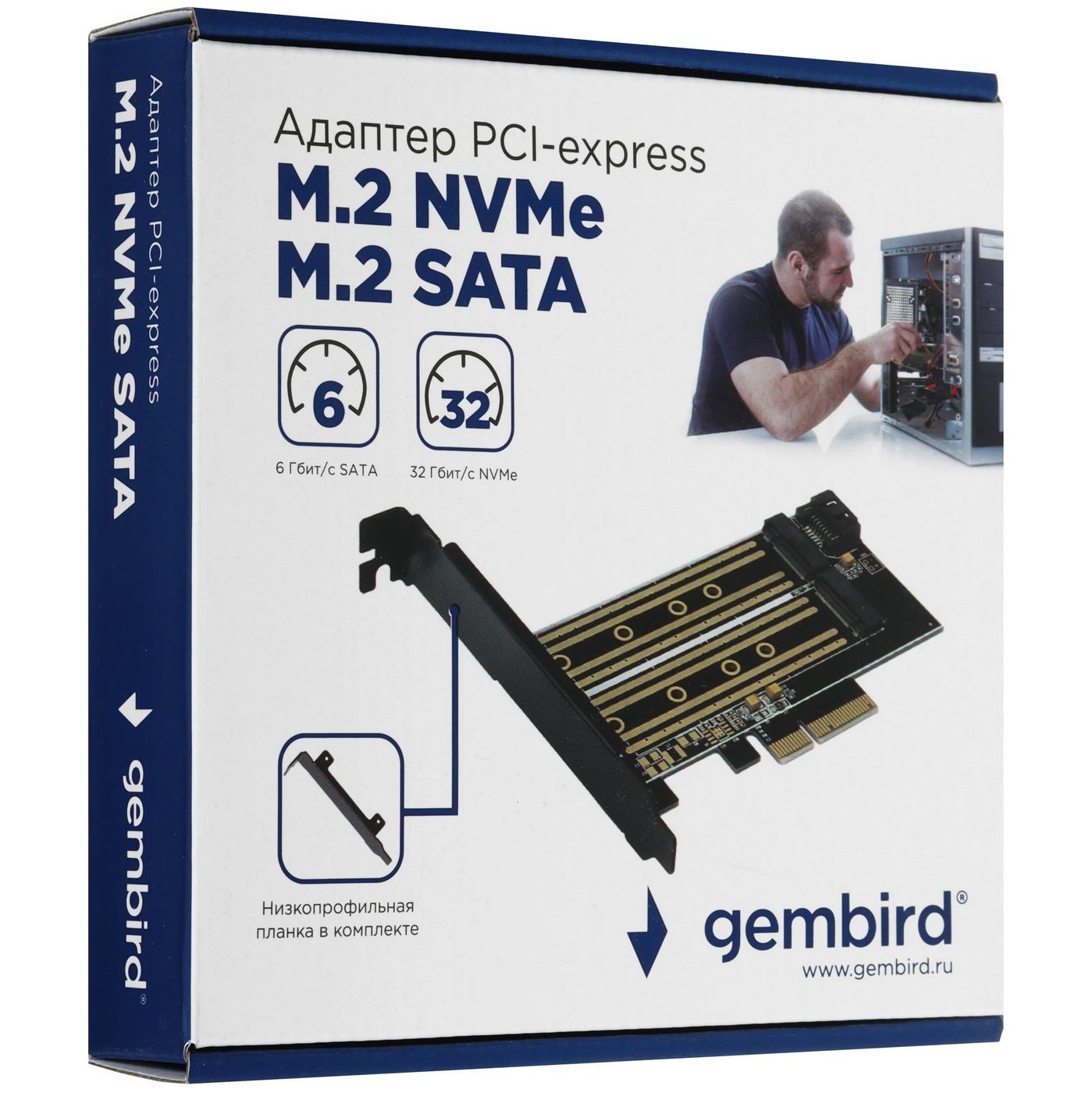 картинка Адаптер для установки SSD M.2 (NVMe) в разъем PCI-e Gembird (MF-PCIE-NVME) от магазина КомпьютерЦентр