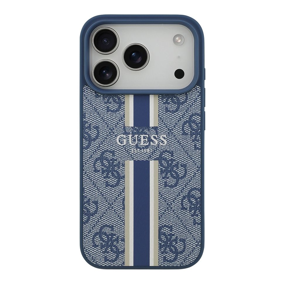 картинка Чехол Guess для iPhone 17 Pro Max PU 4G Stripes Hard Blue (MagSafe) от магазина КомпьютерЦентр