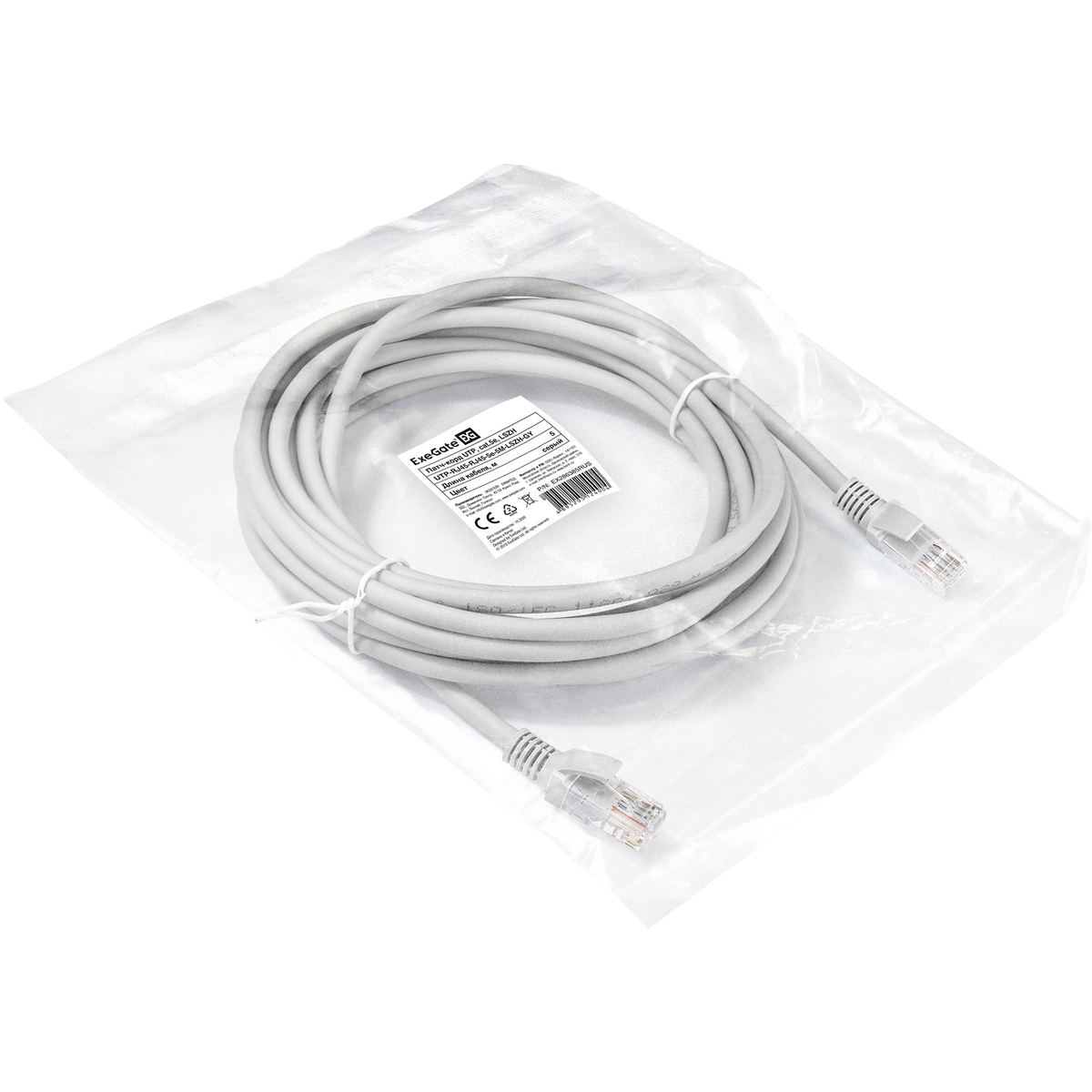 картинка Патч-корд LSZH ExeGate EX290422RUS UTP-RJ45-RJ45-5e-10M-LSZH-GY, UTP, cat.5e, 10м, серый от магазина КомпьютерЦентр