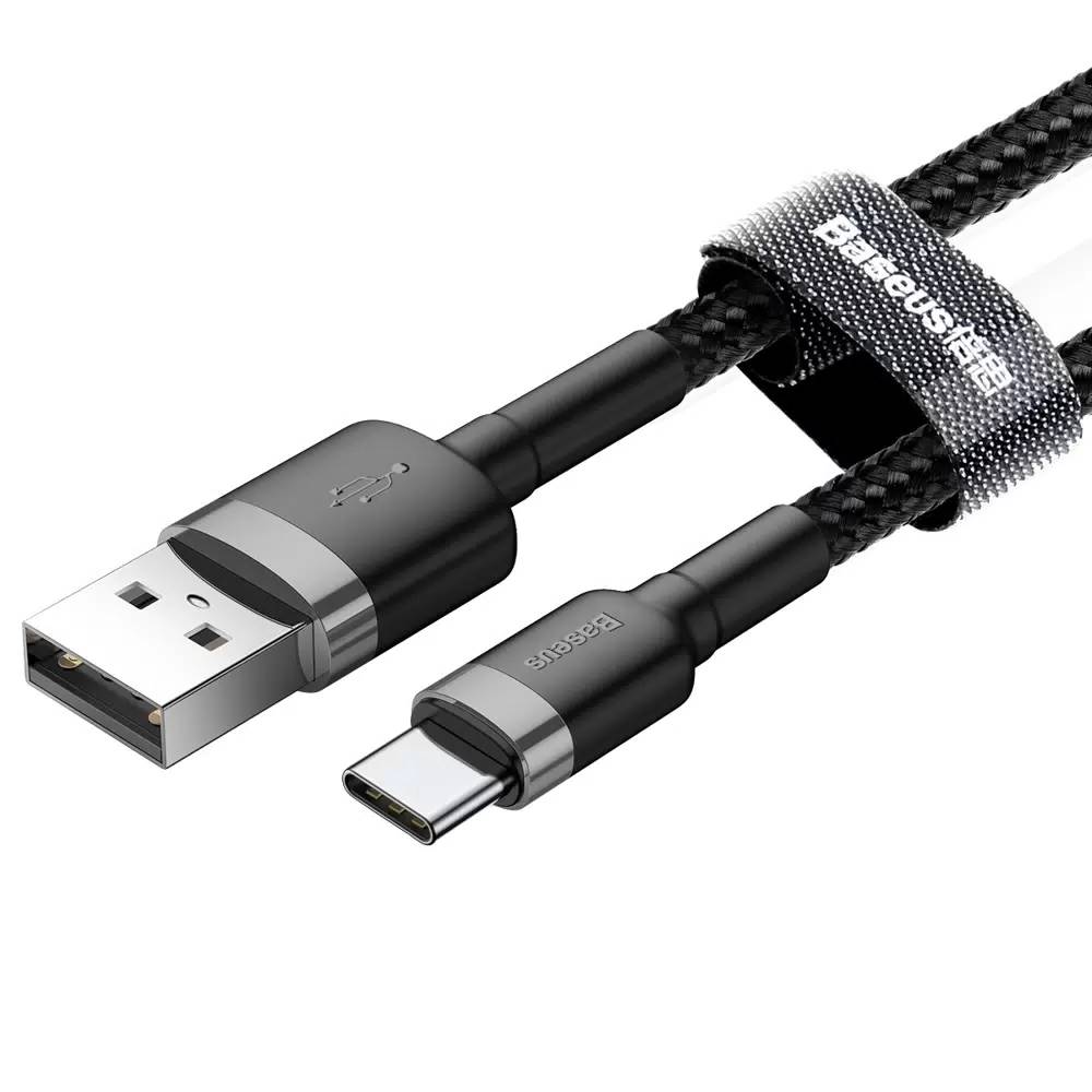 картинка Baseus Data Cable Type-C 200cm Cafule 2A CATKLF-CG1 Gray/ Black от магазина КомпьютерЦентр