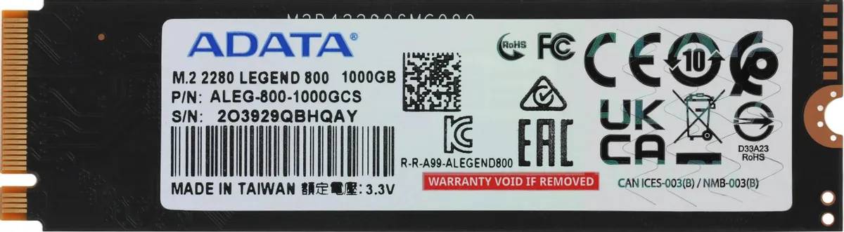 картинка SSD накопитель 1Tb ADATA LEGEND 800 M.2 PCI-E 4.0 x4 (ALEG-800-1000GCS) от магазина КомпьютерЦентр