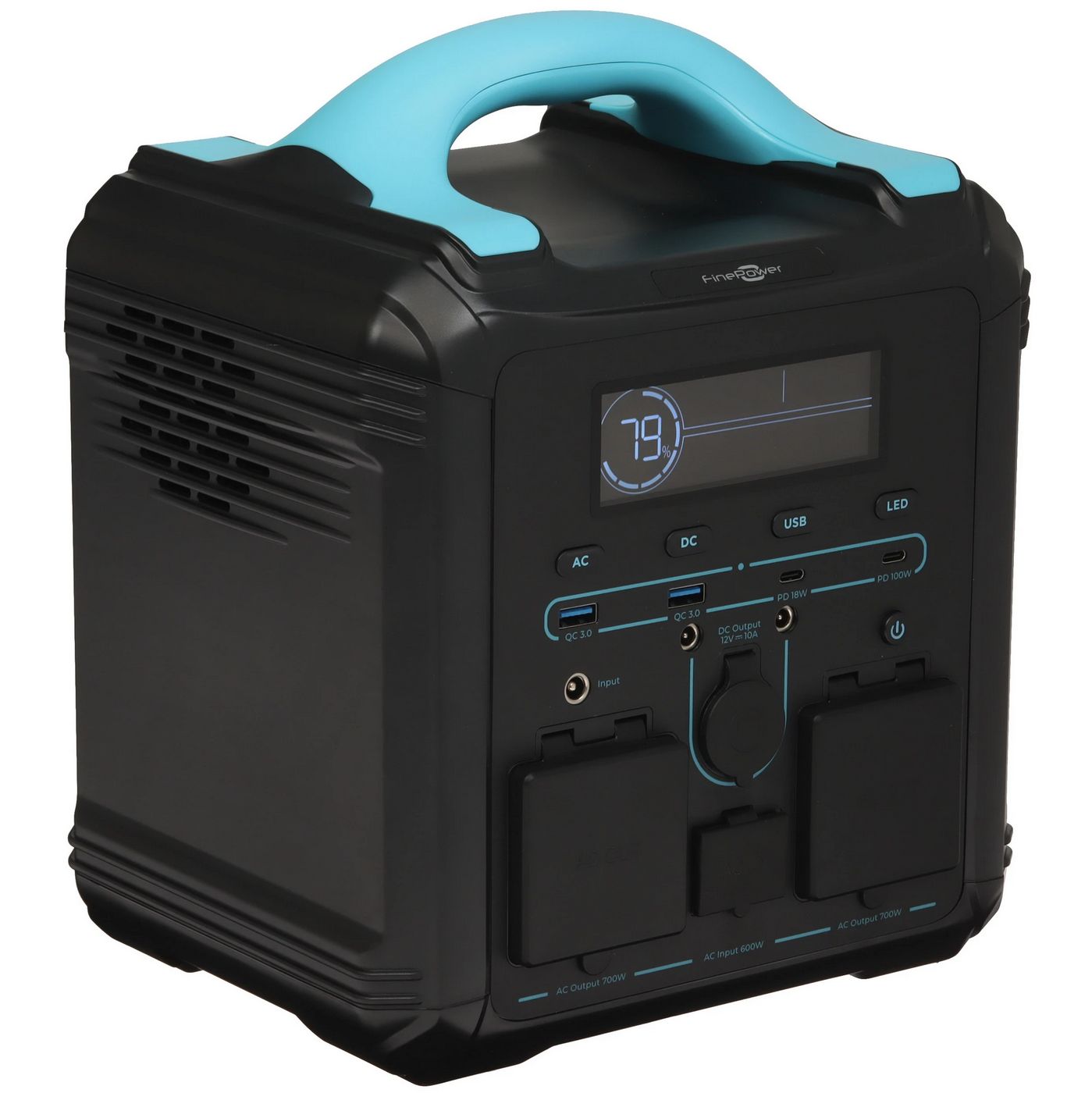 картинка Портативная станция FinePower Zeus 500 (551,25Wh/ 1,4kW, 2xUSB-A(out), 2xUSB-C(in/ out), DC(in/ out) 2xAC(in/ out), MPPT, LMFP, 7 кг, черный) от магазина КомпьютерЦентр
