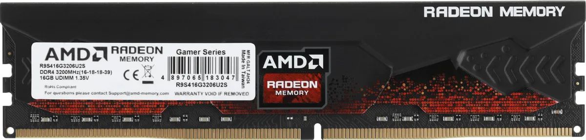 картинка DIMM DDR4 16Gb 3200MHz PC4-25600 AMD R9S416G3206U2S CL16 1.35В с радиатором от магазина КомпьютерЦентр