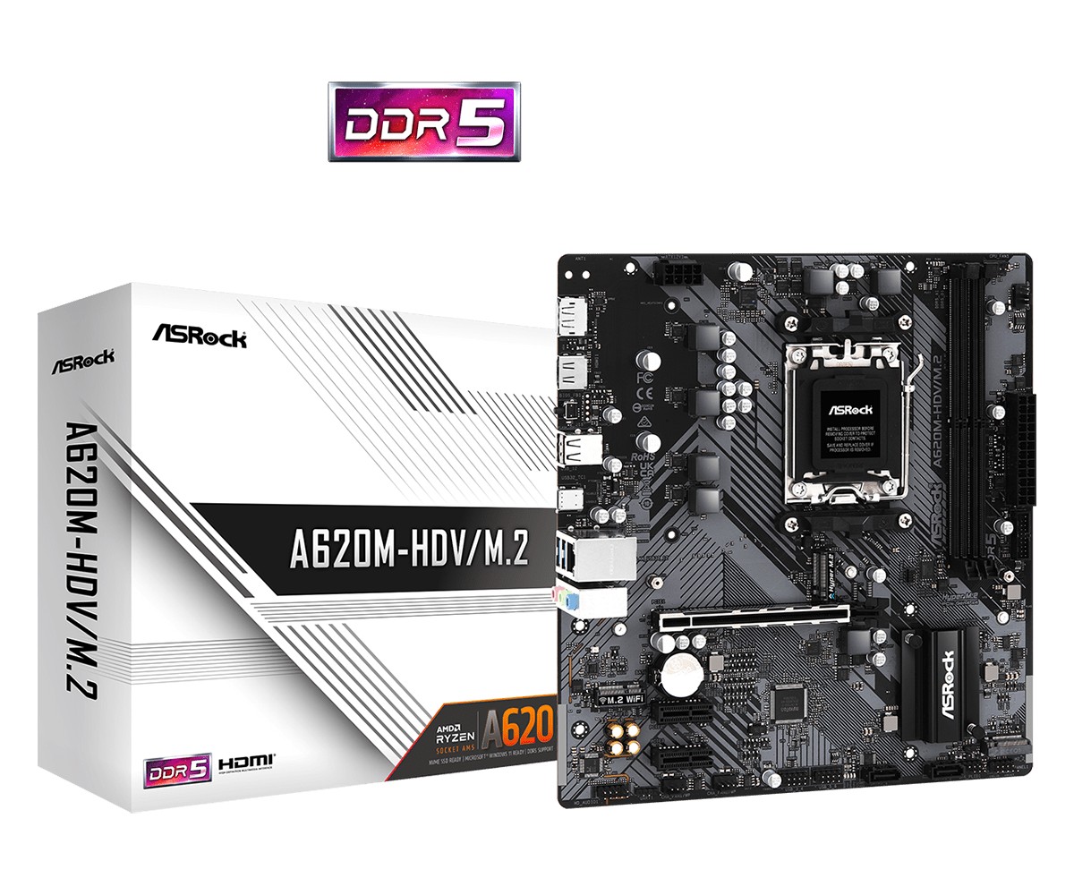 картинка Материнская плата ASRock AM5 A620 A620M-HDV/ M.2 2xDDR5 mATX от магазина КомпьютерЦентр