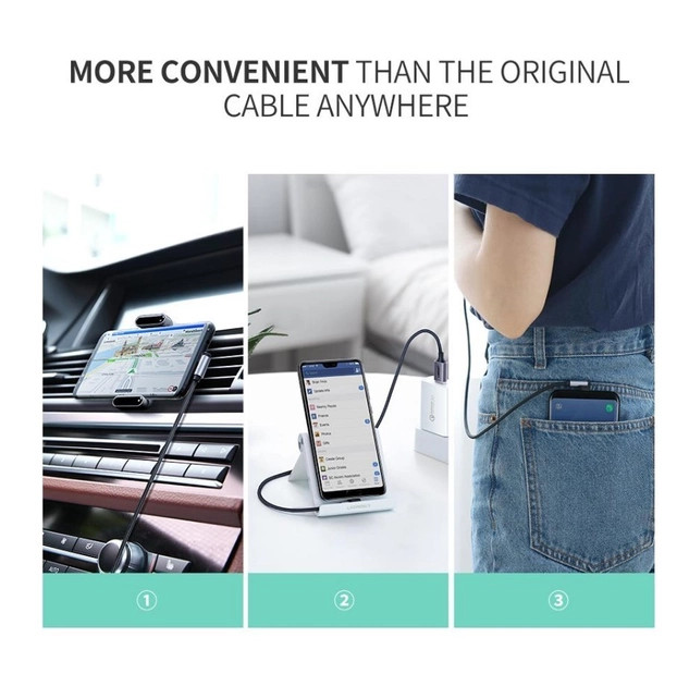картинка Кабель Type-C 2m угловой USB 2.0 - USB Type-C, оплетка, QC 3.0, UGREEN US176 серый (20857) от магазина КомпьютерЦентр