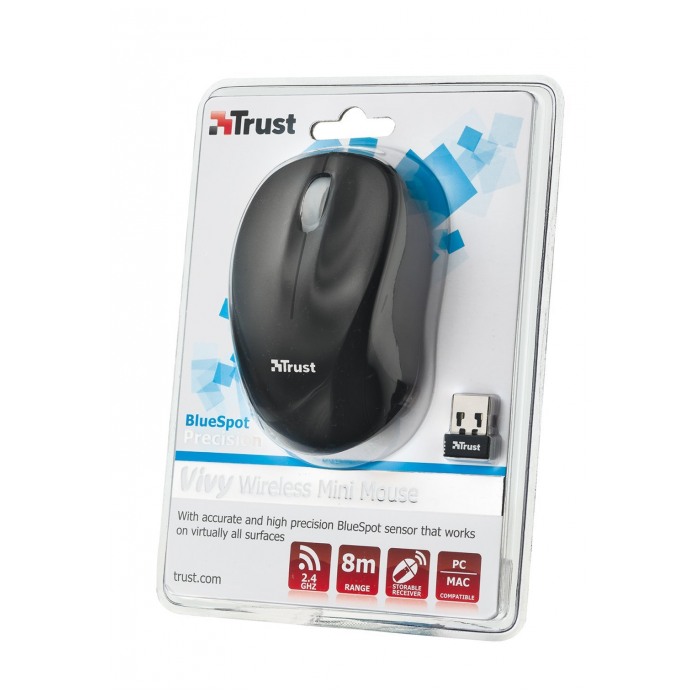 картинка Мышка Trust Vivy Wireless mini Mouse Black BlueSpot (17639) от магазина КомпьютерЦентр