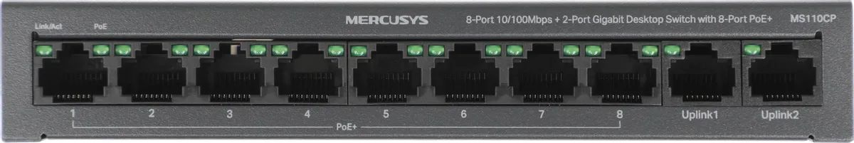 картинка Switch 8-port Mercusys MS110CP (L2) 8x100Мбит/ с 2x1Гбит/ с 8PoE+ 65W неуправляемый от магазина КомпьютерЦентр