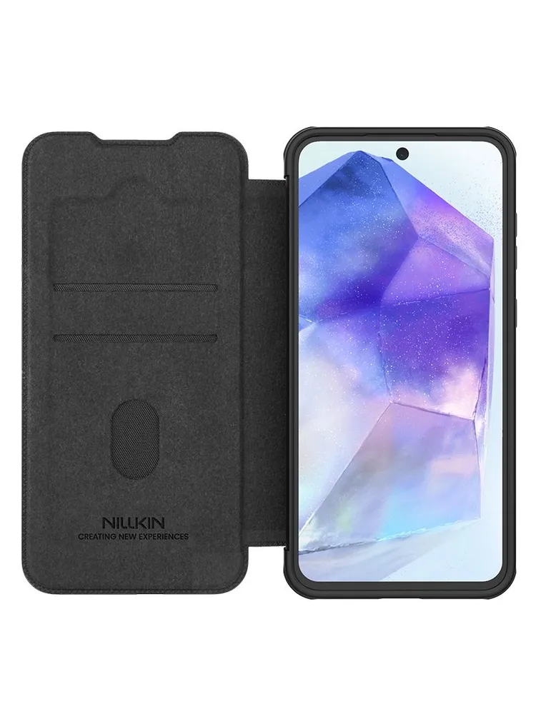 картинка Чехол книжка для Samsung Galaxy A56 5G Nillkin Qin leather case черная с защитой камеры от магазина КомпьютерЦентр