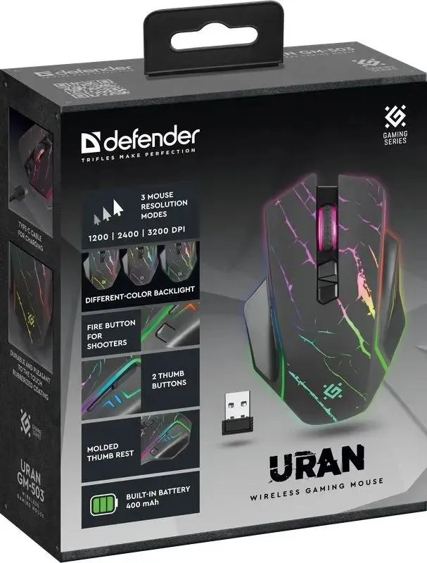 картинка Мышь беспроводная Defender Uran GM-503, черный (52503) от магазина КомпьютерЦентр