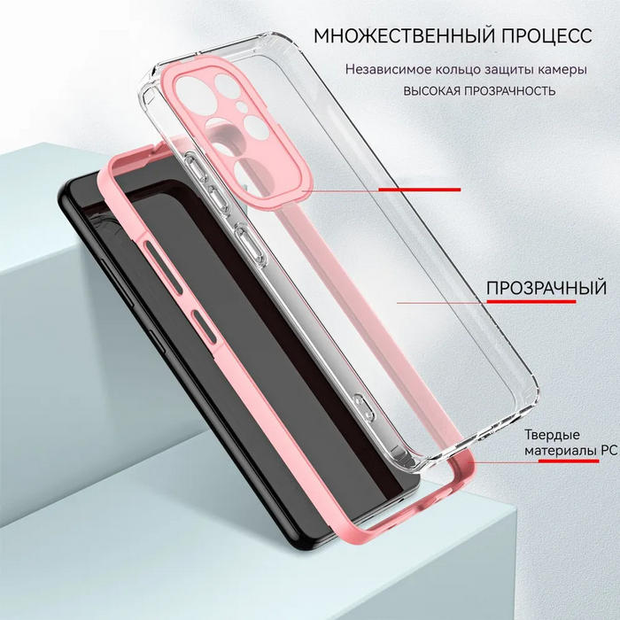 картинка Чехол для Samsung Galaxy S23 Ultra прозрачный с защитой камеры, противоударный, розовый от магазина КомпьютерЦентр