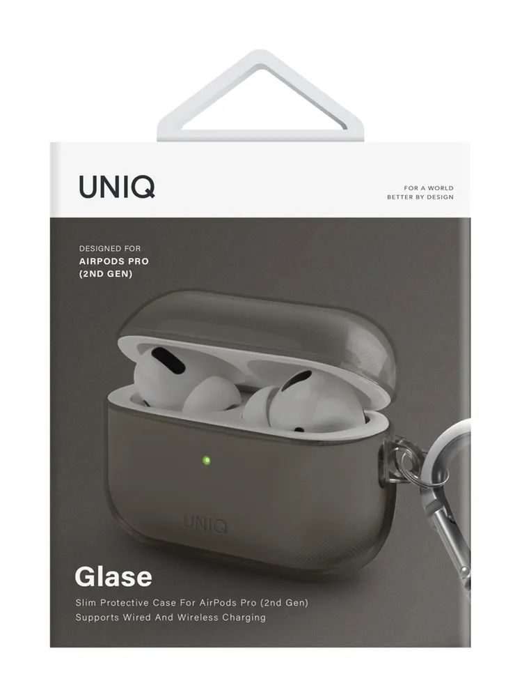 картинка Чехол Uniq Glase TPU Glossy Smoke для AirPods Pro 2, серый от магазина КомпьютерЦентр