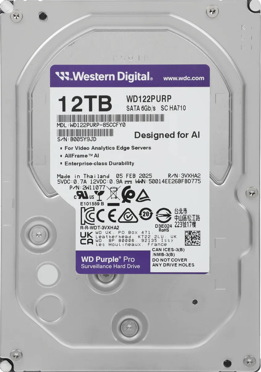 картинка HDD 12Tb WesternDigital 3.5'' SATAIII 7200 rpm; 256 Mb cache; Purple Pro (WD122PURP) от магазина КомпьютерЦентр