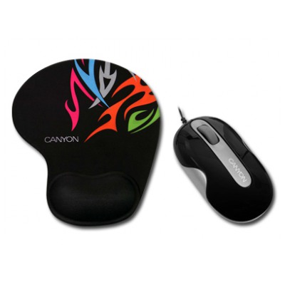 картинка Мышка Canyon CNR-MSPACK6 Черный/ Серебристый + эргономичный коврик (CNR-MSPACK6S) от магазина КомпьютерЦентр