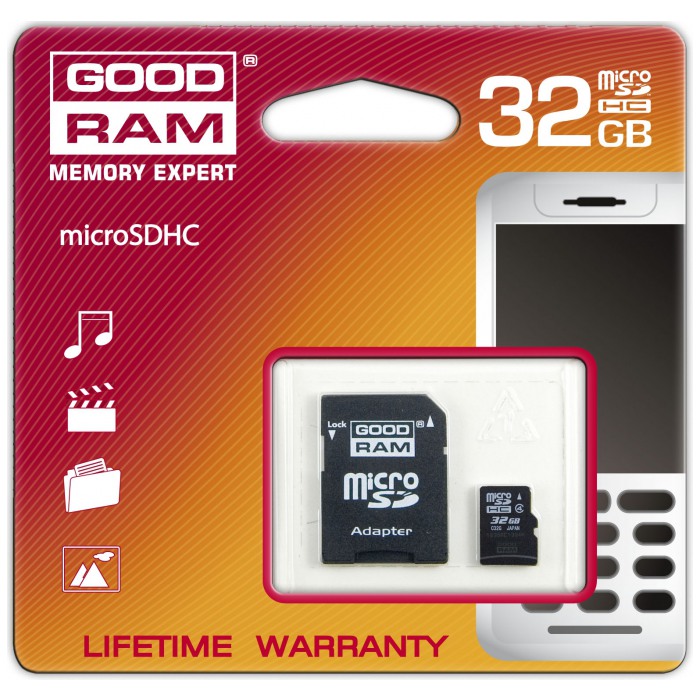 картинка Карта памяти Goodram 32Gb microSDHC Class 10 + SD Adapter (SDU32GHC10AGRR10) от магазина КомпьютерЦентр