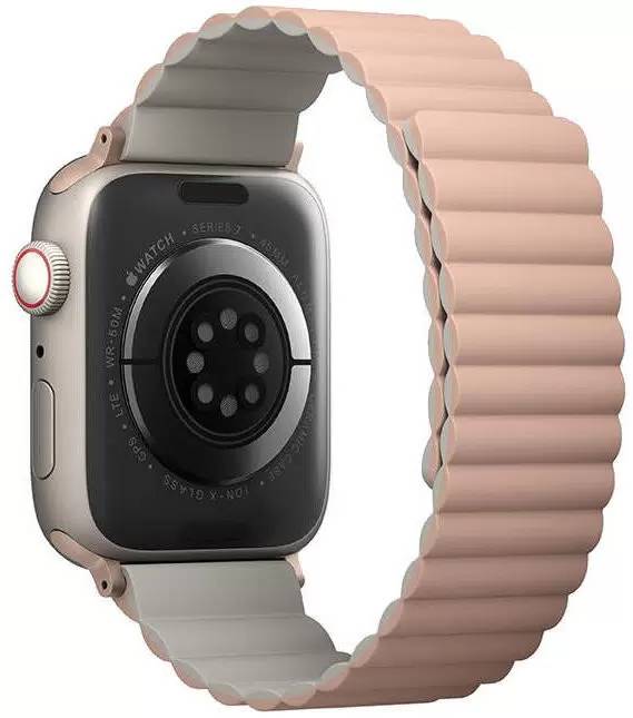 картинка Ремень силиконовый Uniq REVIX для Apple Watch 49/ 45/ 44/ 42 розовый/ бежевый (45MM-REVPNKBEG) от магазина КомпьютерЦентр