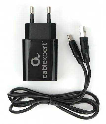 картинка Адаптер питания Cablexpert MP3A-PC-37 USB 2 порта, 2.4A, черный + кабель 1м Type-C от магазина КомпьютерЦентр