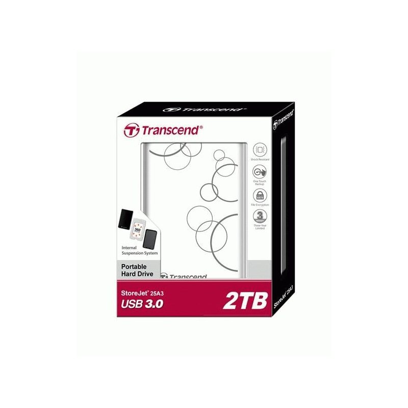 картинка HDD внешний 2Tb Transcend 2.5''; StoreJet A Series, USB3.0 White (TS2TSJ25A3W) от магазина КомпьютерЦентр