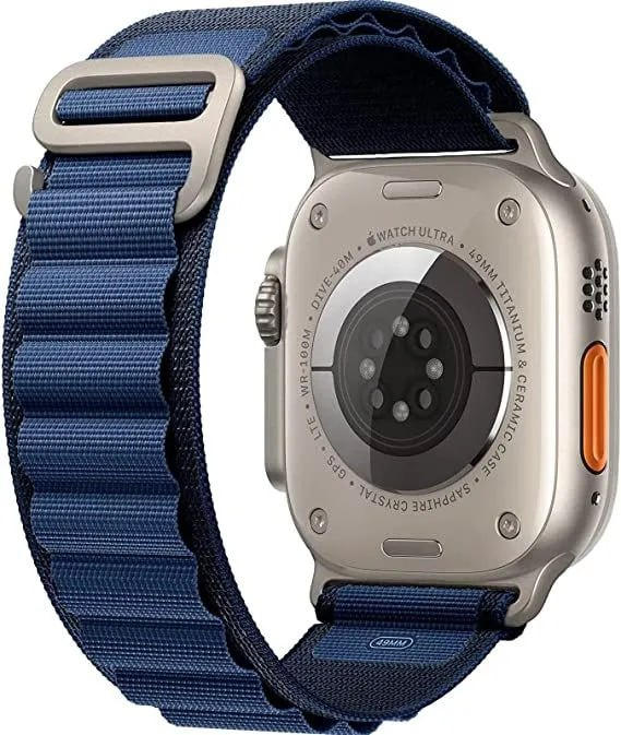 картинка Ремешок для часов Apple Watch 8 Ultra 49mm, нейлон, черный, синий от магазина КомпьютерЦентр
