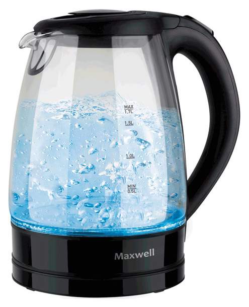 картинка Чайник Maxwell MW-1004 1.7л. 2200Вт черный/ прозрачный (пластик/ стекло) от магазина КомпьютерЦентр