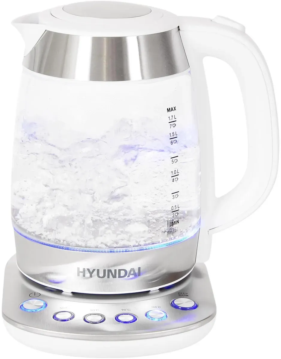 картинка Чайник электрический Hyundai HYK-G4033, белый/ серебристый (корпус: стекло) от магазина КомпьютерЦентр