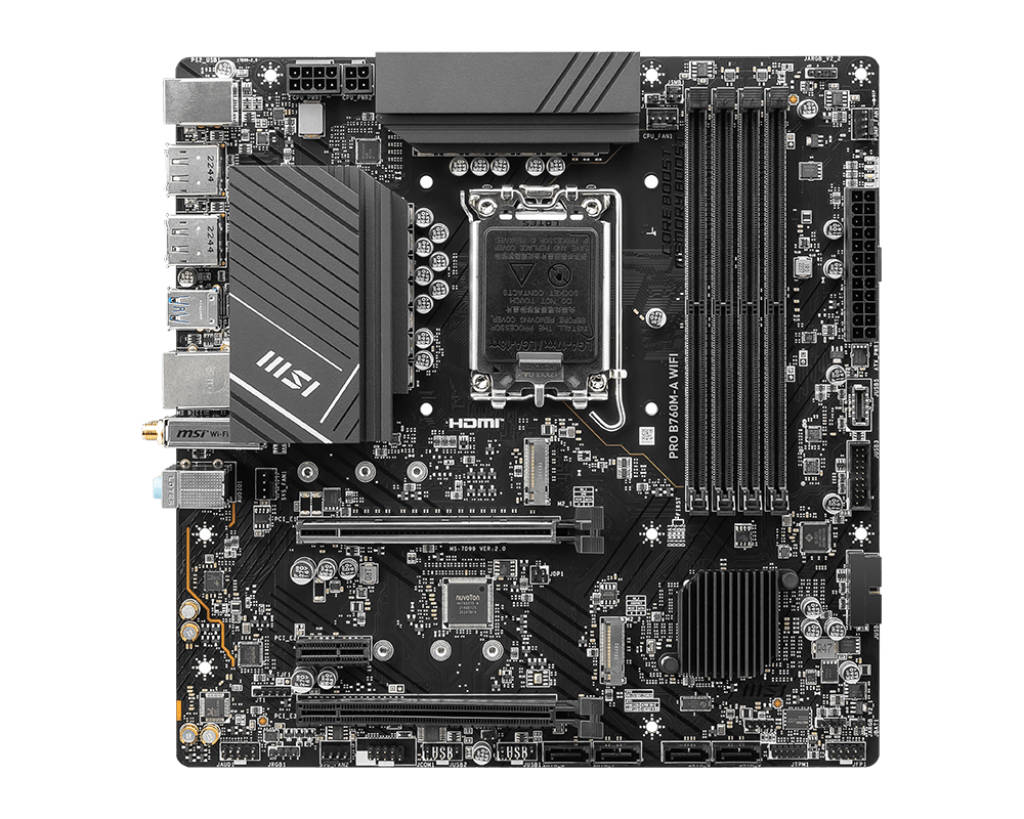 картинка Материнская плата MSI LGA1700 B760 PRO B760M-A WIFI 4xDDR5 mATX от магазина КомпьютерЦентр
