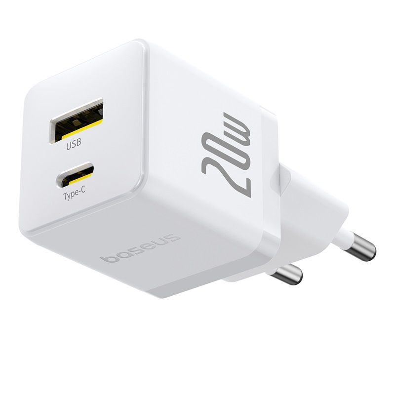 картинка СЗУ Baseus Palm Fast Charger C+U 20W EU Moon White (with Cable USB-C to USB-C 60W) от магазина КомпьютерЦентр