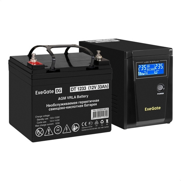 картинка Комплект ИБП EX295986RUS + батарея 33Aч EX282974RUS 1шт (инвертор, синус, для котла) ExeGate SineTower SZ-600.LCD.AVR.1SH <600VA/ 360W, чистый синусоида, LCD от магазина КомпьютерЦентр