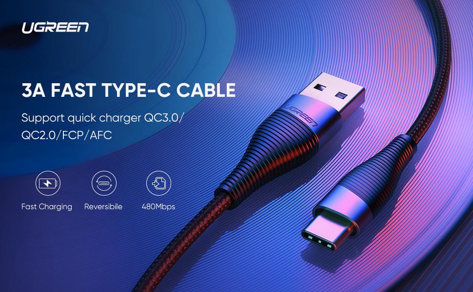 картинка Кабель Type-C 2m USB 2.0 -> Type-C оплетка Ugreen ED022 (60206) черный от магазина КомпьютерЦентр