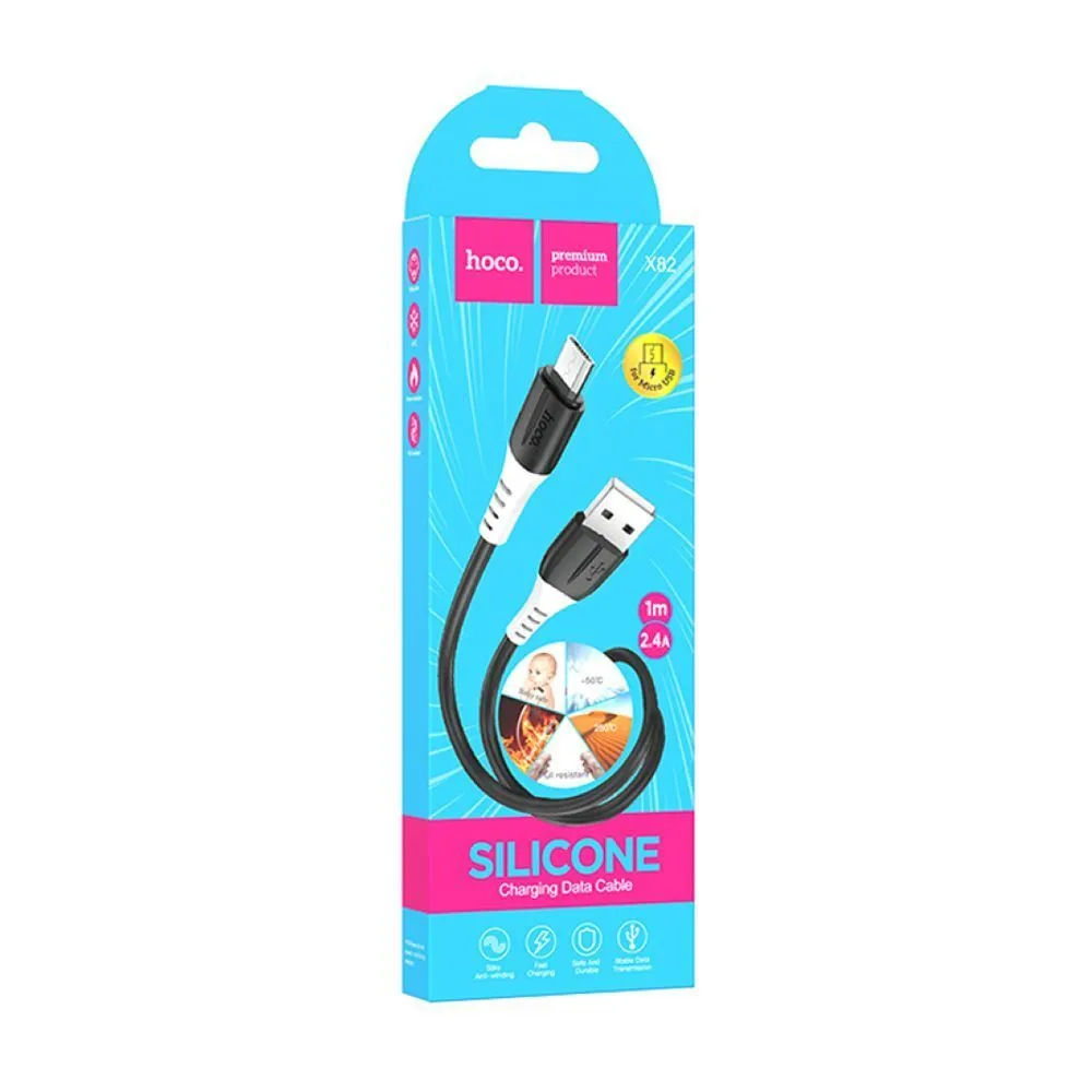 картинка Data Cable Hoco Micro USB 100cm X82 2.4A Black от магазина КомпьютерЦентр