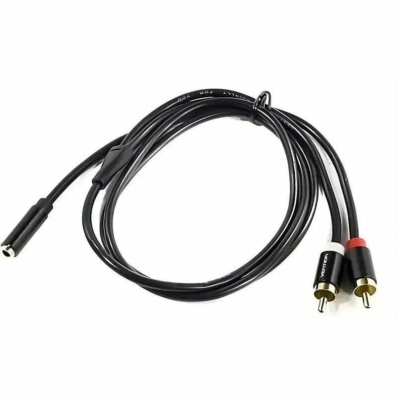 картинка Кабель Vention аудио Jack 3,5 mm F/ 2RCA M - 1м Серый/ Черный VAB-R01-S100 от магазина КомпьютерЦентр