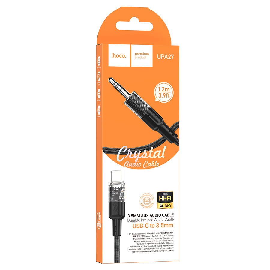 картинка Кабель HOCO UPA27 Spirit transparent digital audio conversion cable Type-C black от магазина КомпьютерЦентр