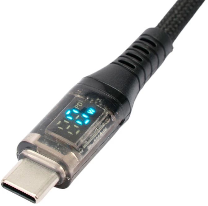 картинка Кабель USB 2.0 A->Type-C 1m CCP-USB2-AMCM-SCR-1M, Cablexpert, 6A, 66Вт, QC3.0, дисплей, оплетка, медь, 1м, черный от магазина КомпьютерЦентр