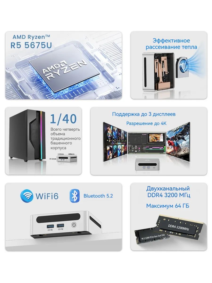 картинка Мини-ПК GenMachine MINI PC, AMD Ryzen 5 5675U/  16ГБ DDR4/  512ГБ SSD/  AMD Radeon Vega 7/  WiFi 6/  BT 5.2/  Win11 Pro от магазина КомпьютерЦентр