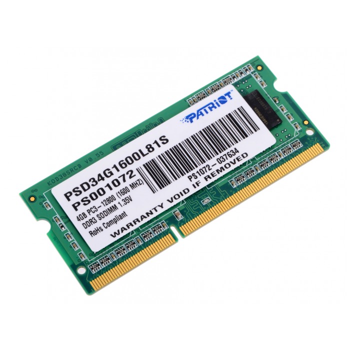 картинка Оперативная память Patriot SO-DIMM DDR3L 4Gb 1600MHz PC3-12800 (PSD34G1600L81S) от магазина КомпьютерЦентр