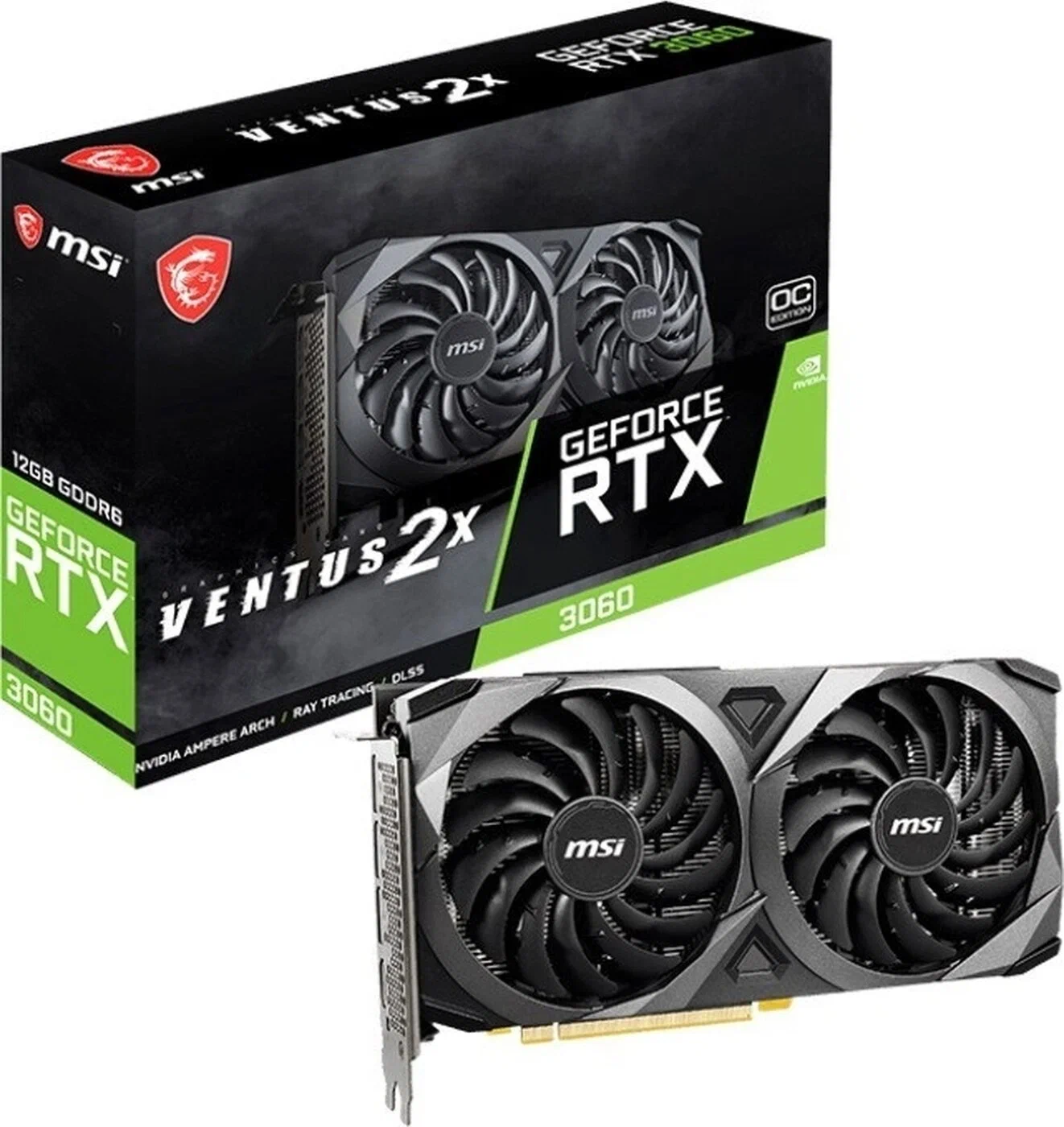 картинка Видеокарта 12Gb GDDR6 GeForce RTX 3060 MSI Ventus 2X OC LHR (RTX3060 VENTUS 2X OC) от магазина КомпьютерЦентр