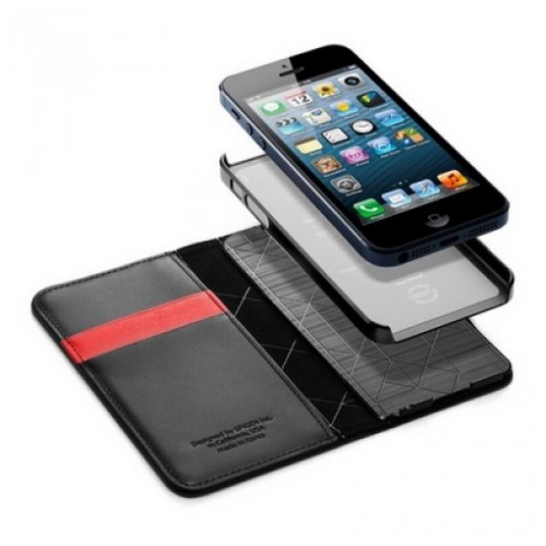 картинка Чехол SGP Leather Wallet Case Snap Black for iPhone 5 (SGP10134) от магазина КомпьютерЦентр