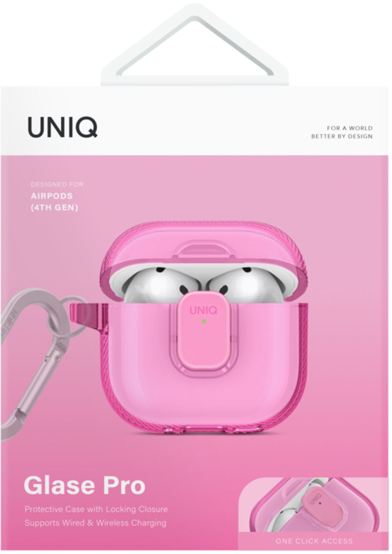 картинка Чехол Uniq Glase PRO TPU Lock Candy Pink для AirPods 4, розовый от магазина КомпьютерЦентр