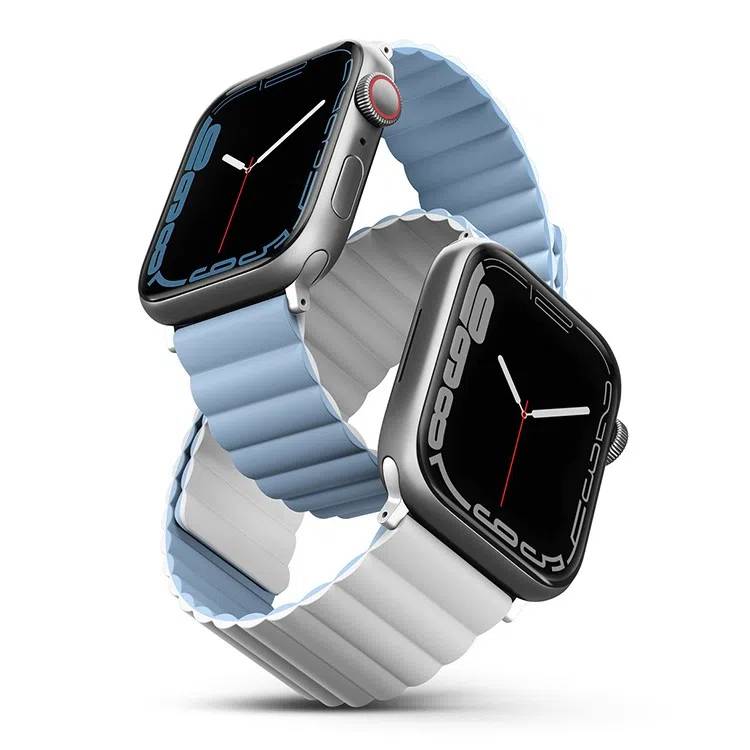 картинка Ремень силиконовый Uniq REVIX для Apple Watch 49/ 45/ 44/ 42, цвет белый/ голубой (WHITE/ BLUE) от магазина КомпьютерЦентр
