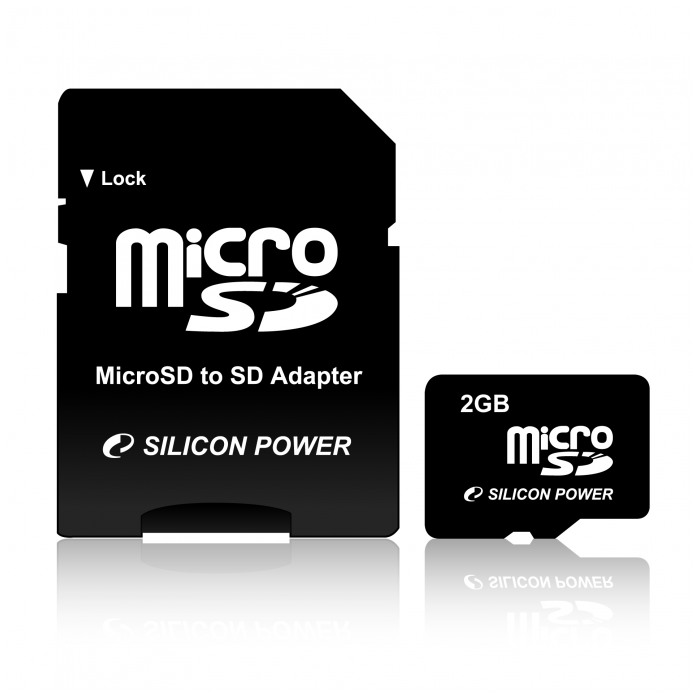 картинка Карта памяти SiliconPower 2Gb microSD + SD adapter (SP002GBSDT000V10-SP) от магазина КомпьютерЦентр