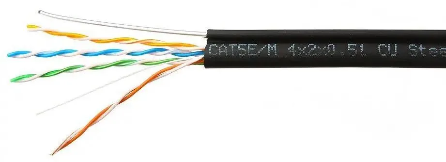 картинка Кабель SkyNet Premium UTP (CSP-UTP-4-CU-OUTR) outdoor 4x2x0,51 на тросу, медный, FLUKE TEST, кат.5e, однож., 305 м, на катушке, черный от магазина КомпьютерЦентр